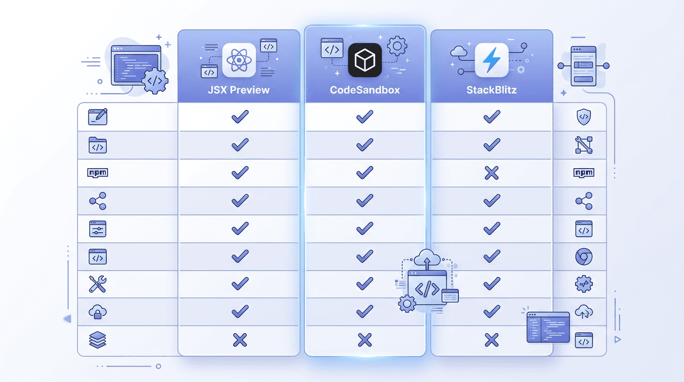JSX Previewer vs CodeSandbox vs StackBlitz: Which Is Best for React Dev?