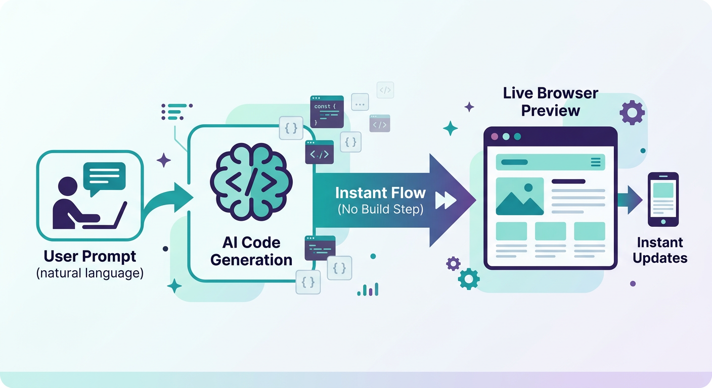JSX Preview workflow — AI generates code, you see it instantly without a build step